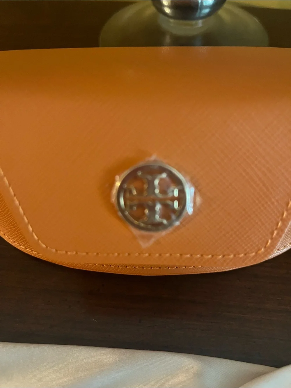 Tory Burch Burnt Orange Faux Leather Sunglasses Case with GoldtoneLogo Medallion